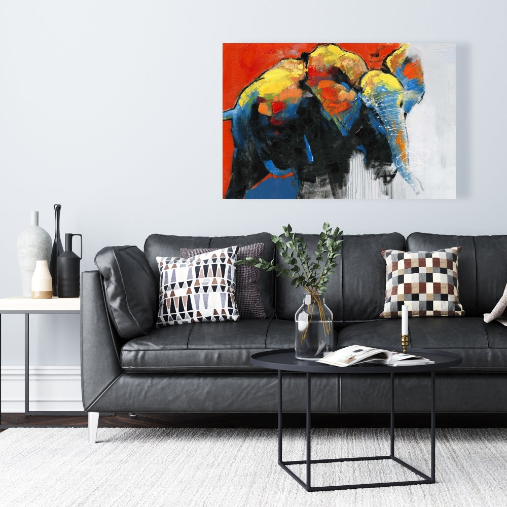 Colorful Abstract Elephant Canvas - Blue Animal Home Decor