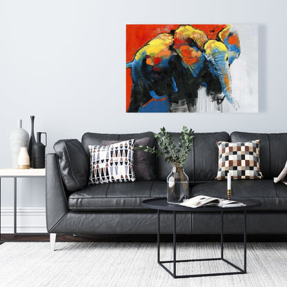 Colorful Abstract Elephant Canvas - Blue Animal Home Decor
