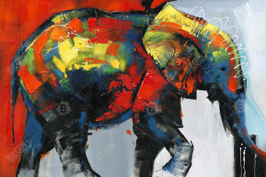Blue African Elephant Canvas | Abstract Colorful Wall Art