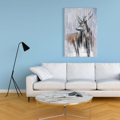Bedroom Blue Canvas - Deer in Forest by Rainy Day Decor