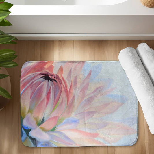 Exotic Blue Lotus Pastel Flower Bath Mat | Home Decor