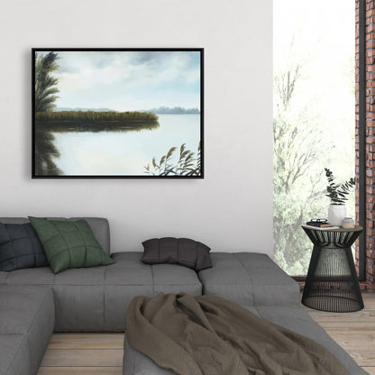 Quiet Lake Coastal Contemporary Blue Framed Canvas - Home Decor
