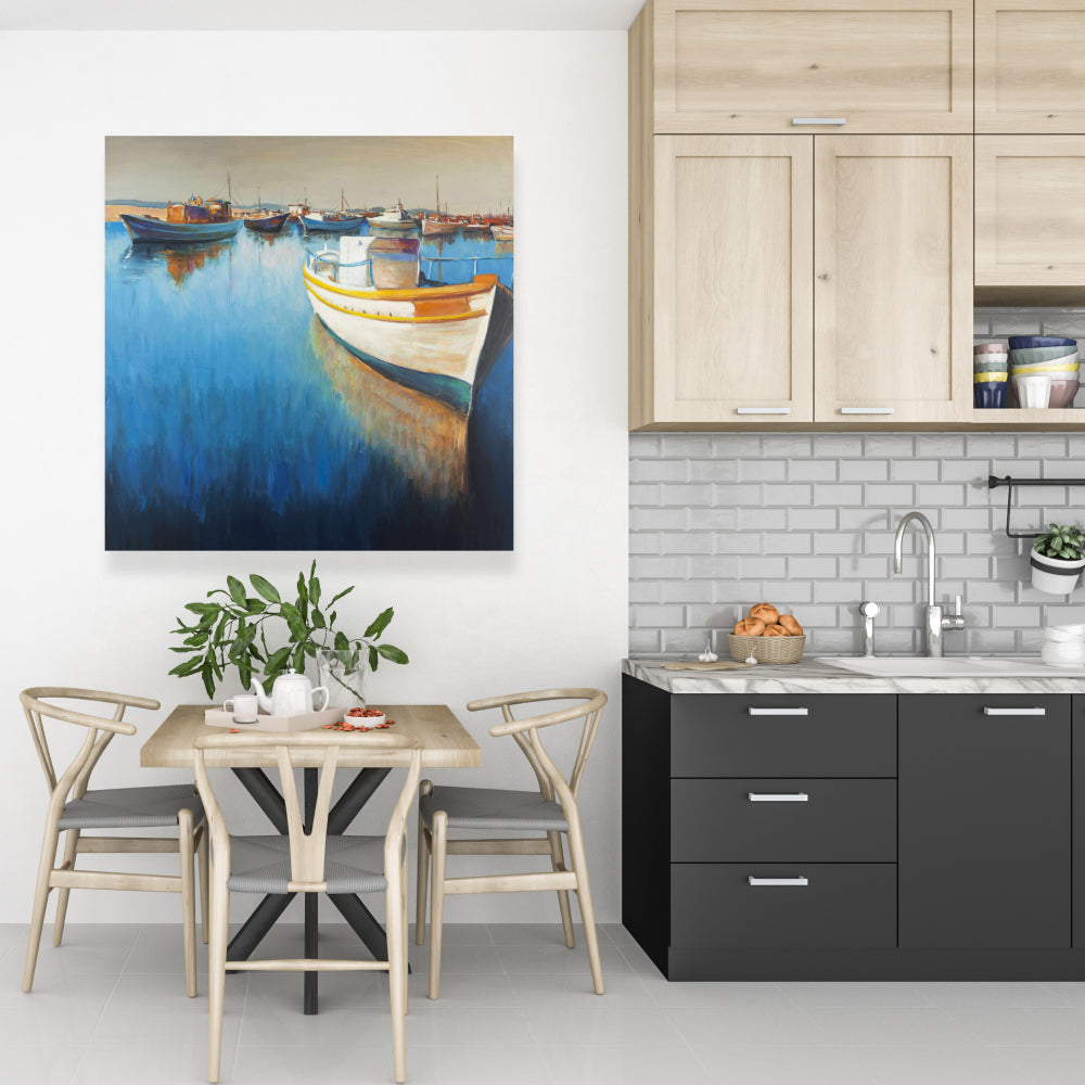 Fishing Boats at the Marina Canvas - Coastal Blue Decor