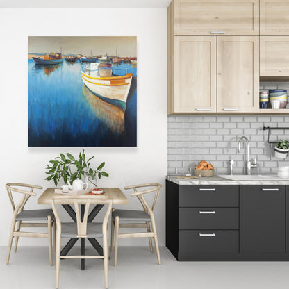 Fishing Boats at the Marina Canvas - Coastal Blue Decor