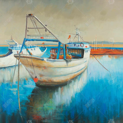 Toile Bateau de pêche | Cadre bleu pour chambre de loisirs