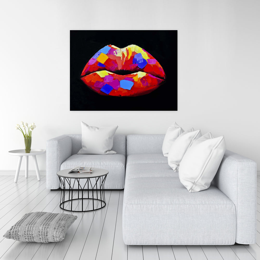 Toile bleue rouge à lèvres colorée - Décoration de chambre contemporaine