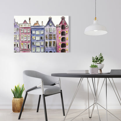 Purple Bedroom Canvas | Old Historic Houses Amsterdam Art