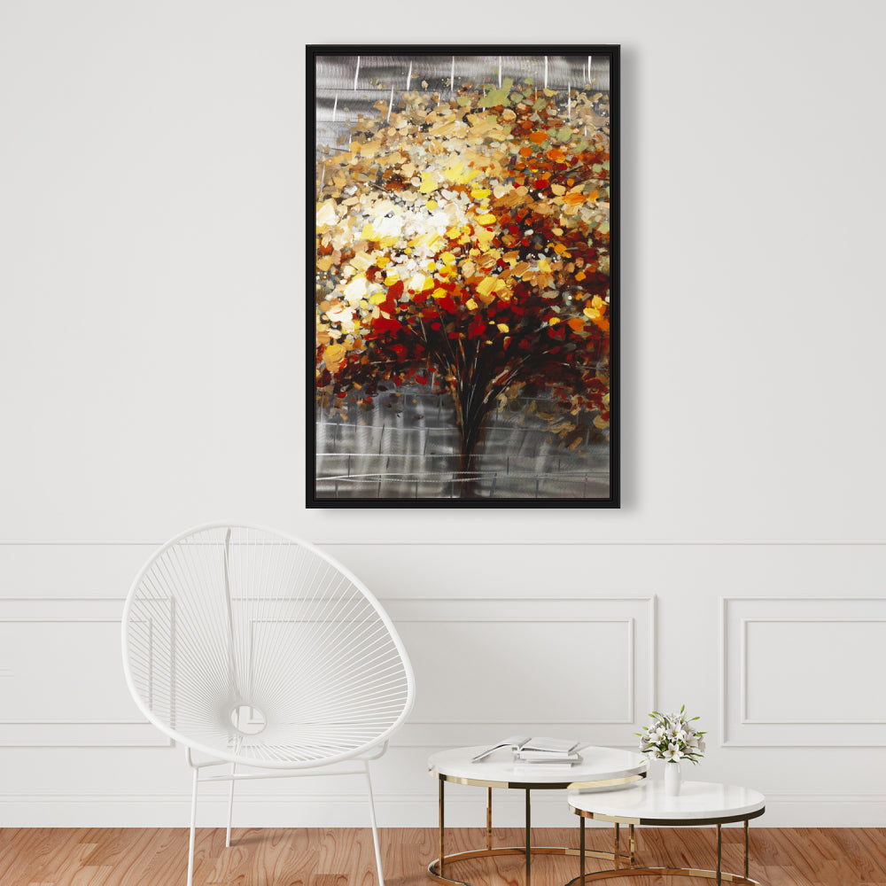 Toile abstraite « Arbre d'automne » | Décoration de chambre encadrée marron