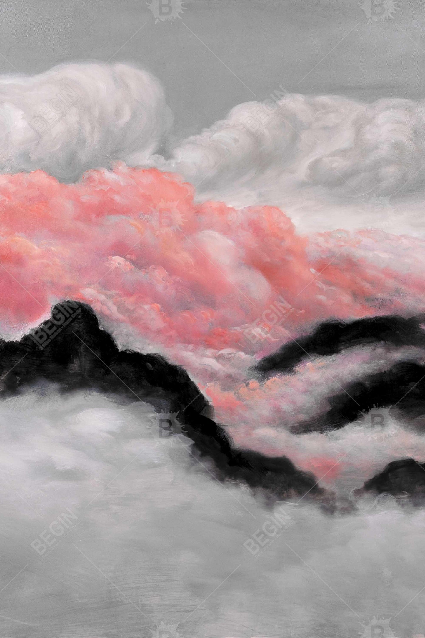 Gray and Pink Clouds Canvas | Contemporary Bedroom Decor