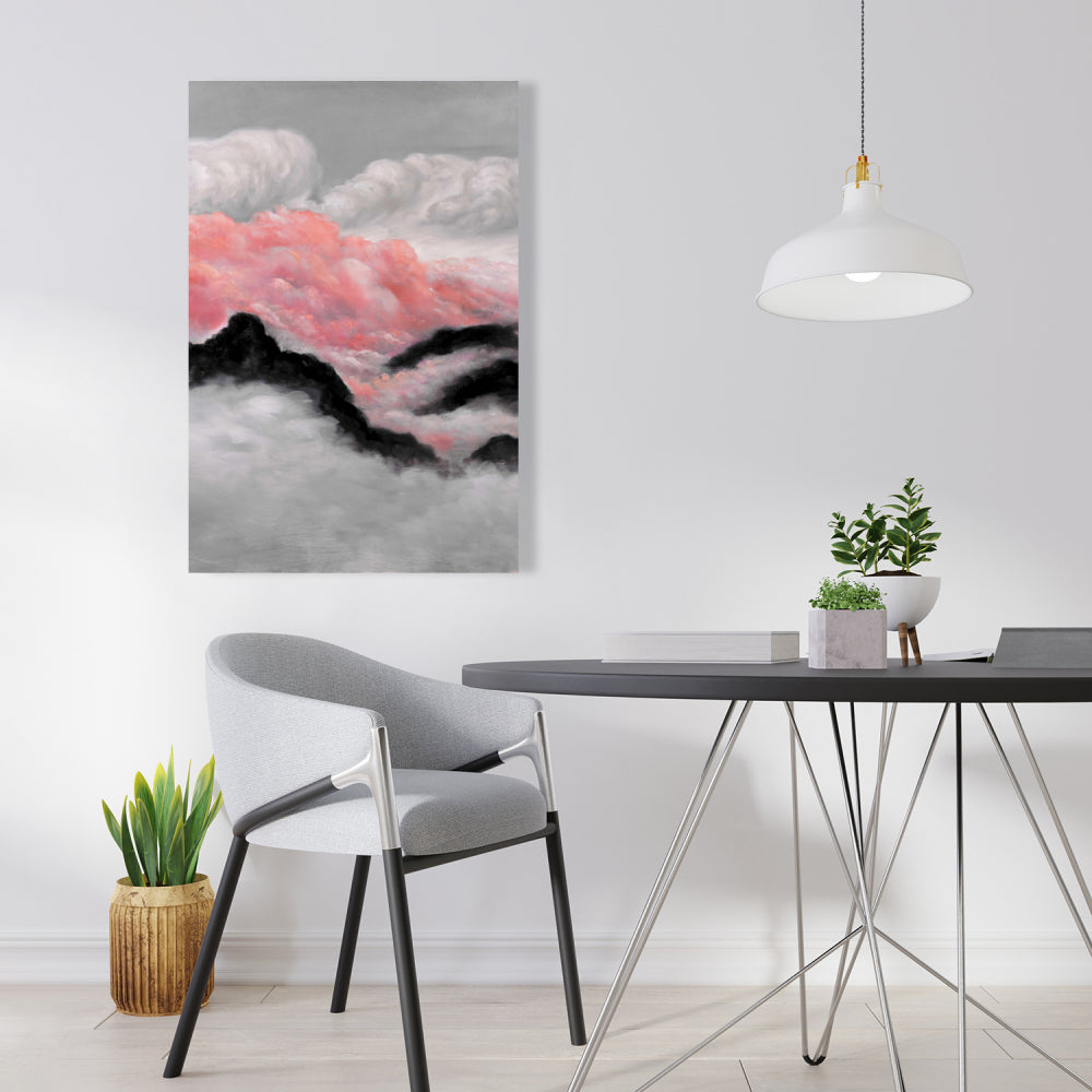 Gray and Pink Clouds Canvas | Contemporary Bedroom Decor