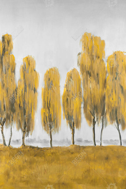 Seven Abstract Yellow Trees | Framed Canvas for Home Decor