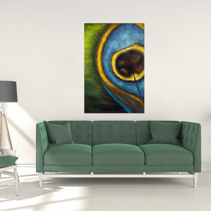 Peacock Feather Closeup Canvas - Blue Animal Bedroom Decor
