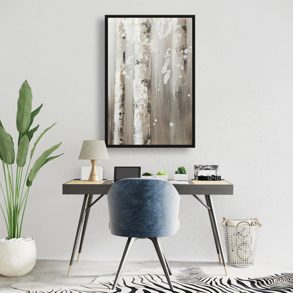 Toile encadrée beige « Délicats bouleaux » | Décoration de salon