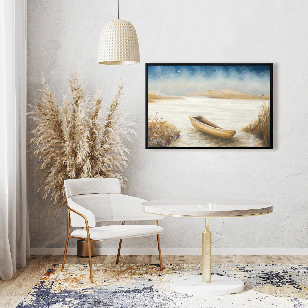 Toile encadrée représentant un bateau côtier – Décoration d'intérieur : Bateau dans un marais