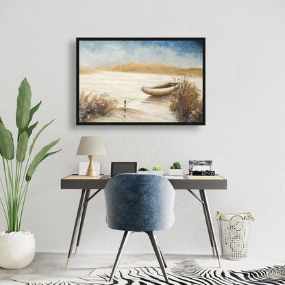 Toile contemporaine bleue pour chambre à coucher – Décoration murale représentant un bateau abandonné