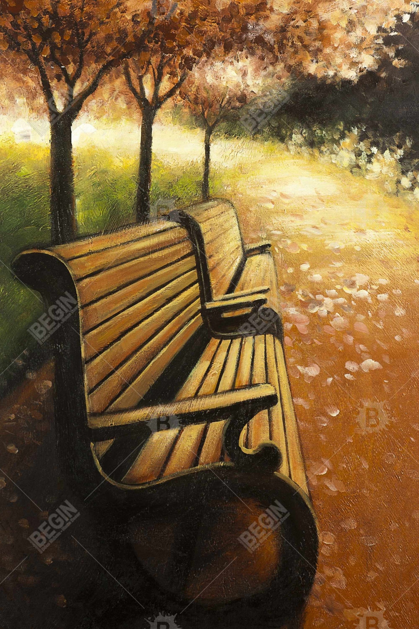 Park Bench on Fall Day Trees Brown Bedroom Canvas Decor