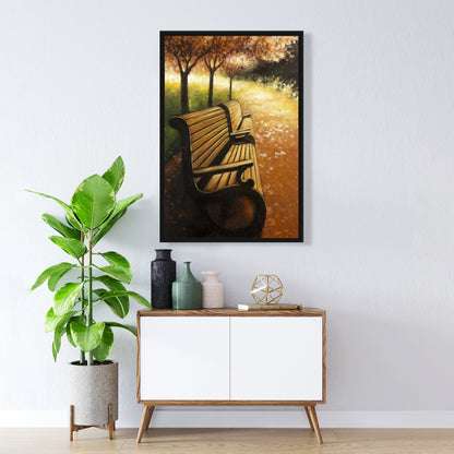 Toile marron pour chambre à coucher : Banc de parc lors d'une journée d'automne, décoration d'intérieur