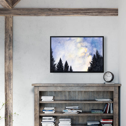 Toile Forêt et Ciel Étoilé | Art Contemporain Arbres Paysages