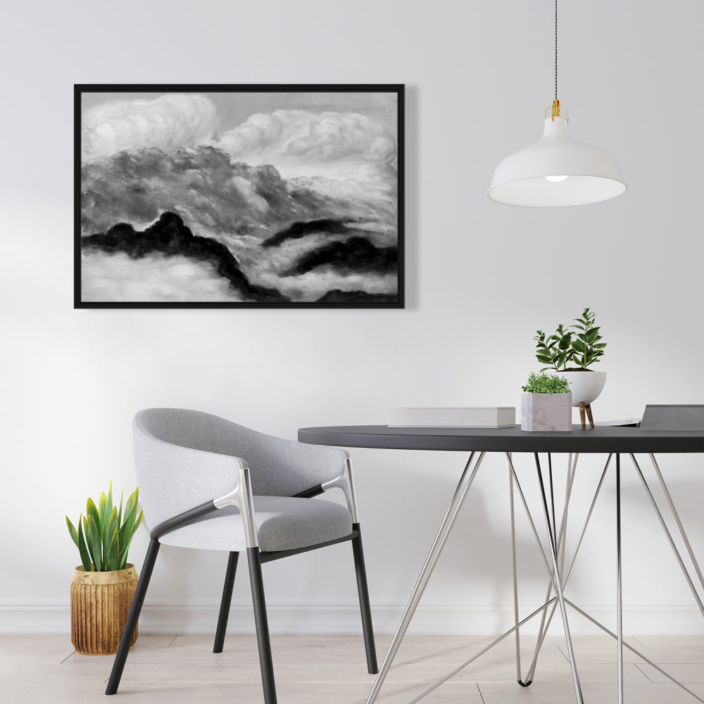 Toile encadrée « Nuages gris et montagnes blanches » | Décoration d'intérieur