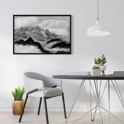 Toile encadrée « Nuages gris et montagnes blanches » | Décoration d'intérieur