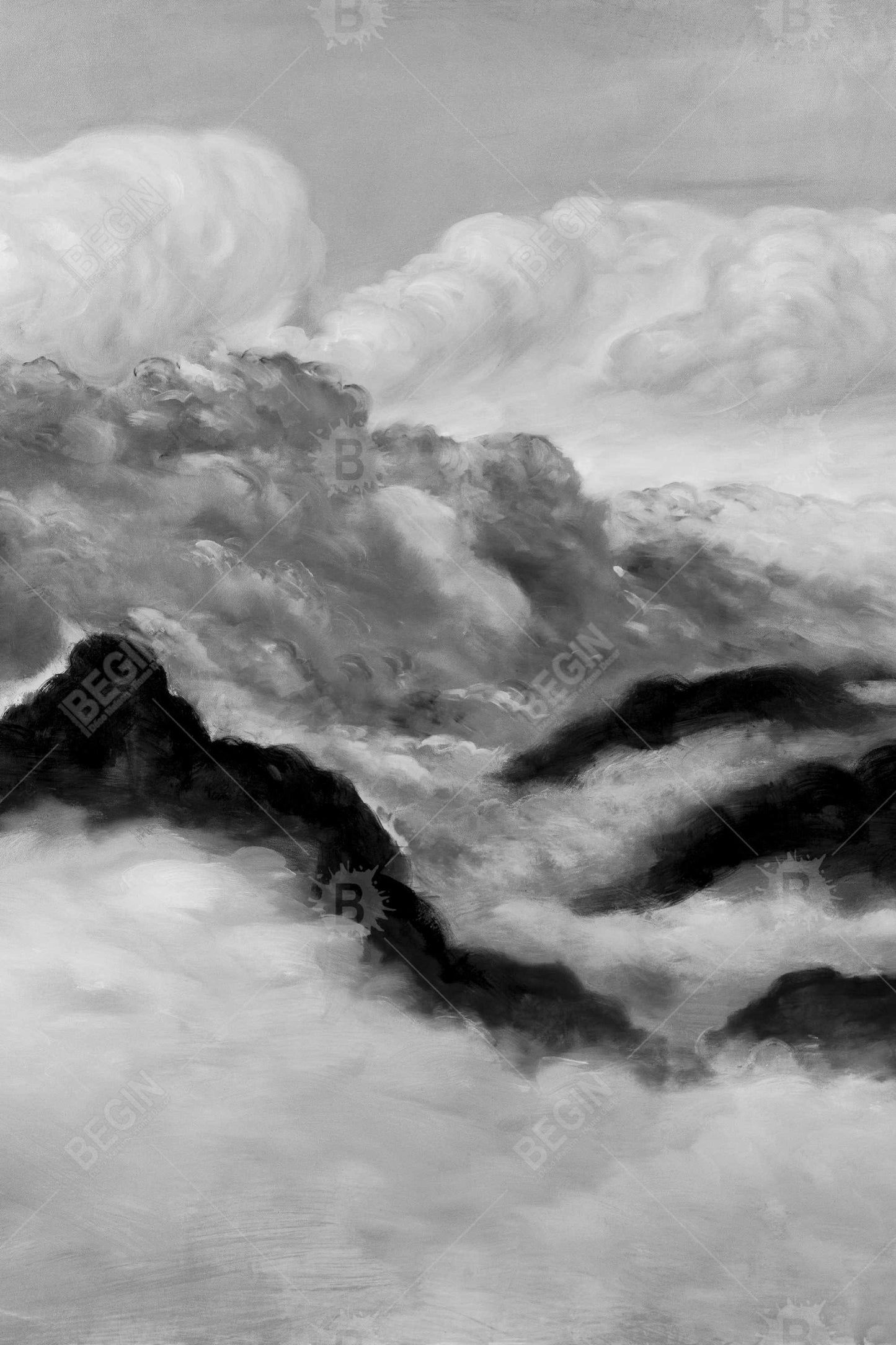 Grey Clouds Monochrome Mountains Magnetic Canvas | Home Decor