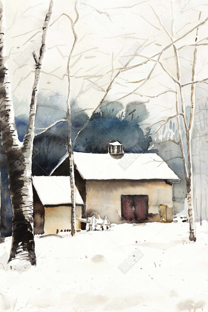 Small Winter Barn Landscapes Rustic Trees Magnetic Canvas