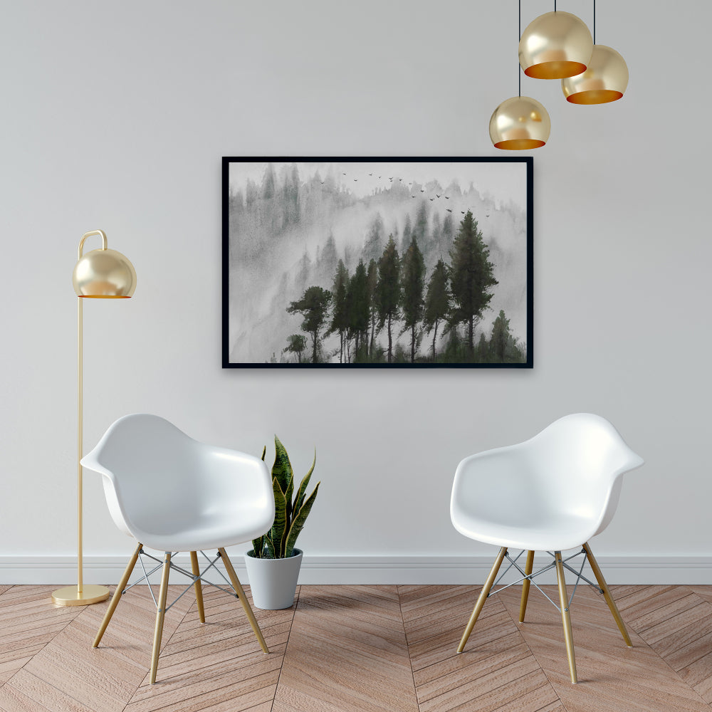 Mountains Landscape Dark Watercolor Canvas | Livingroom Decor