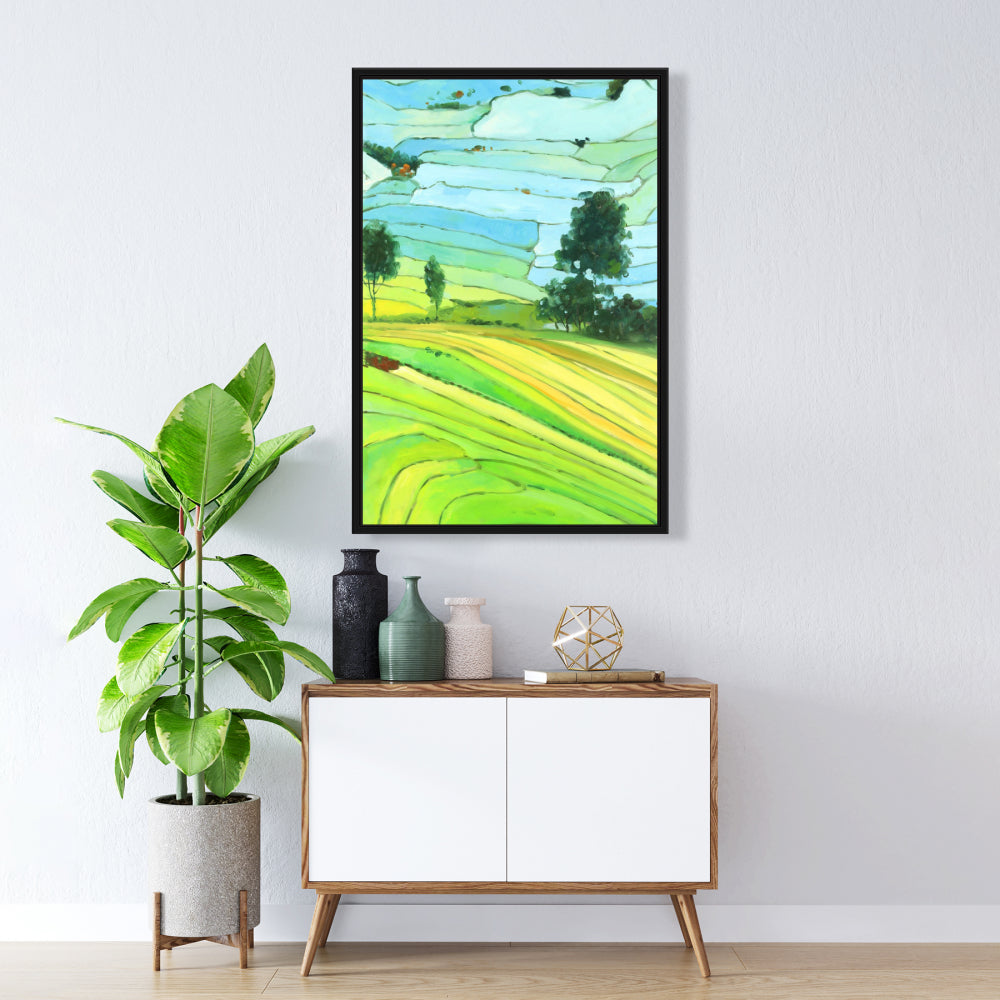 Rice Fields of Vietnam | Blue Framed Canvas for Home Decor