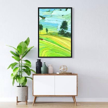 Rice Fields of Vietnam | Blue Framed Canvas for Home Decor