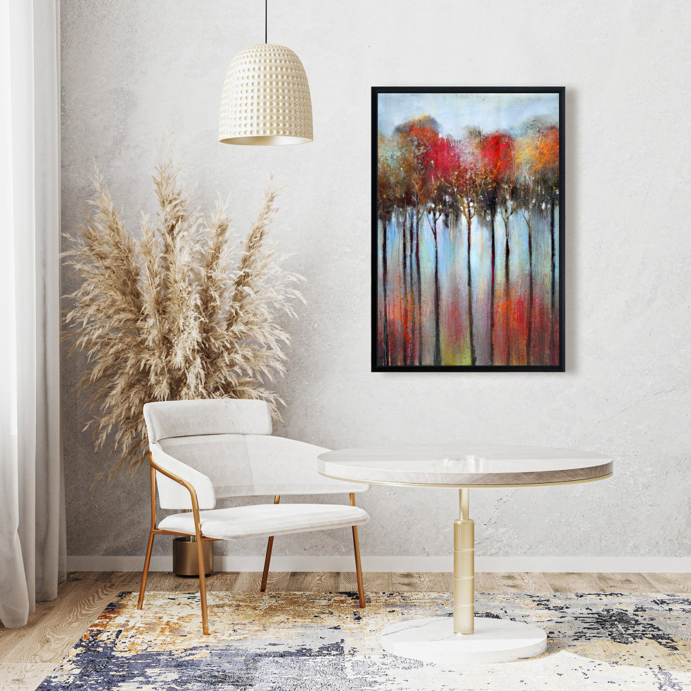 Forêt colorée abstraite | Toile encadrée bleue | Décoration d'intérieur