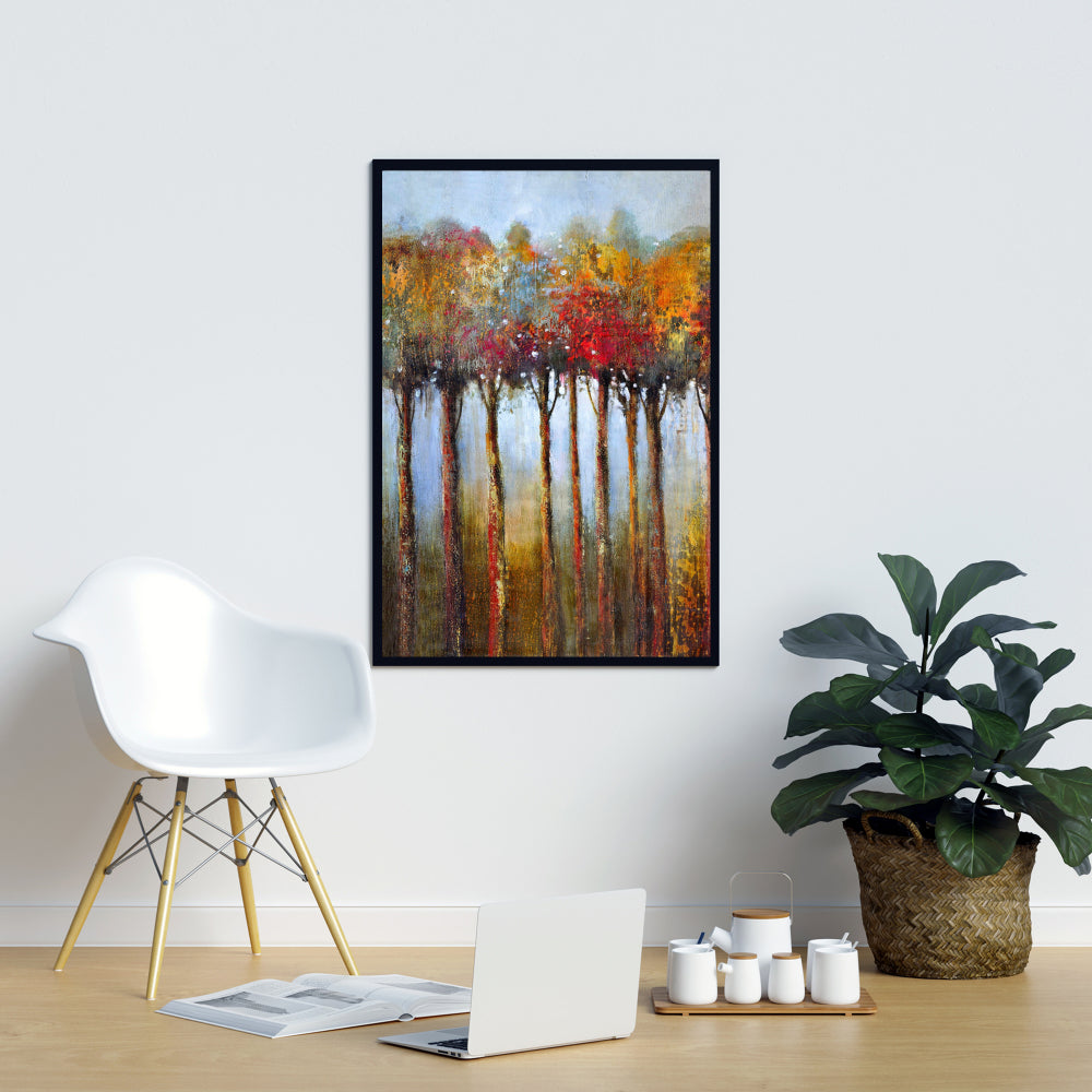 Toile encadrée avec feuilles et arbres colorés - Décoration de chambre