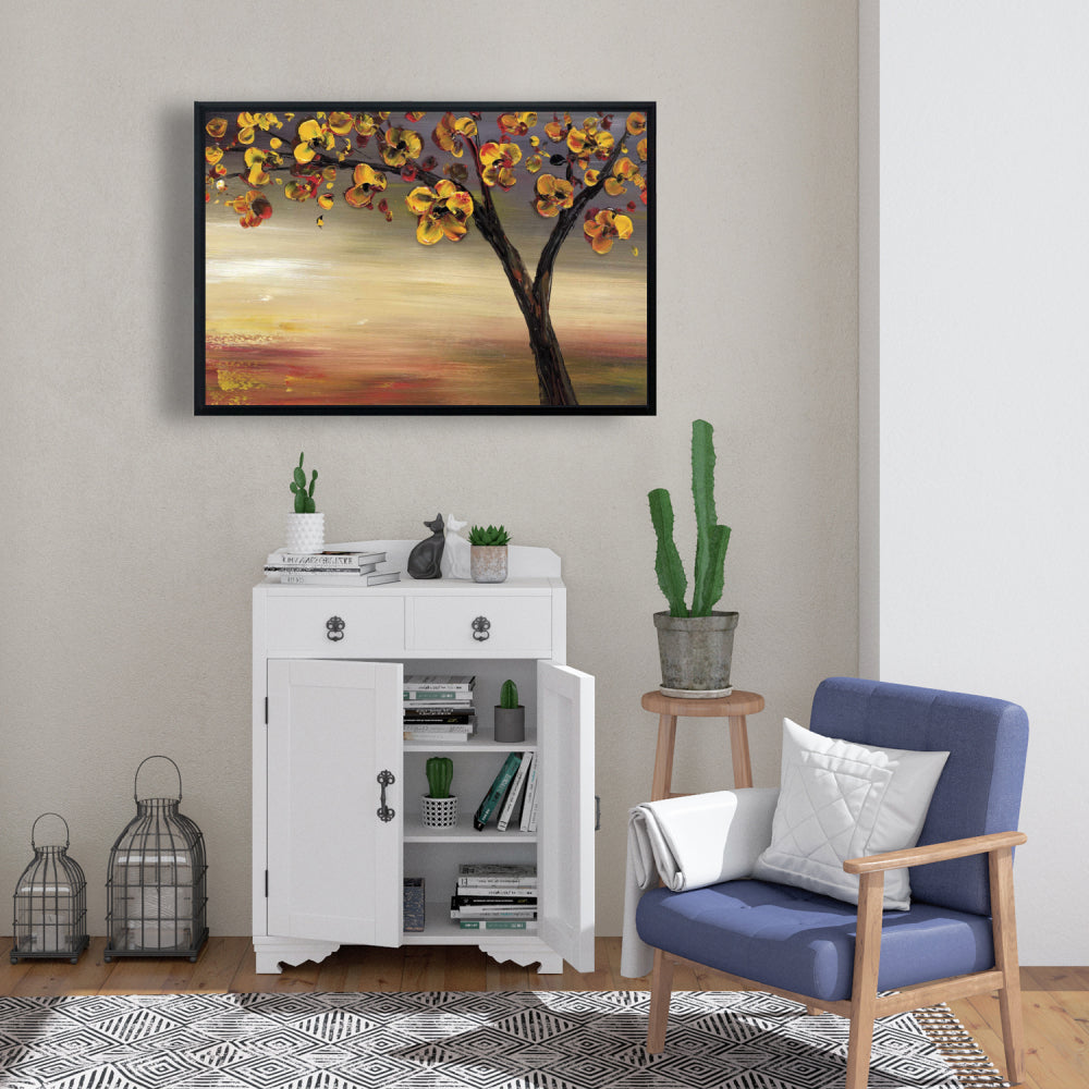 Toile encadrée Arbre d'automne - Décoration murale contemporaine pour chambre à coucher