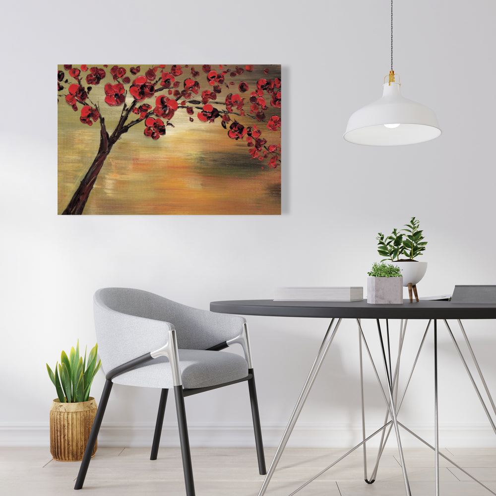 Red Flowers Tree Canvas | Landscape Bedroom Wall Art Decor