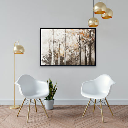 Toile de chambre moderne marron – Décor abstrait de forêt blanche