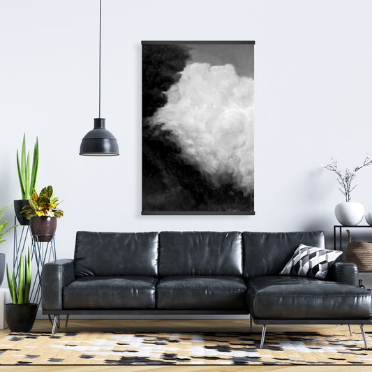 Toile blanche avec nuages monochromes foncés | Décoration de salle de bain, magnétique