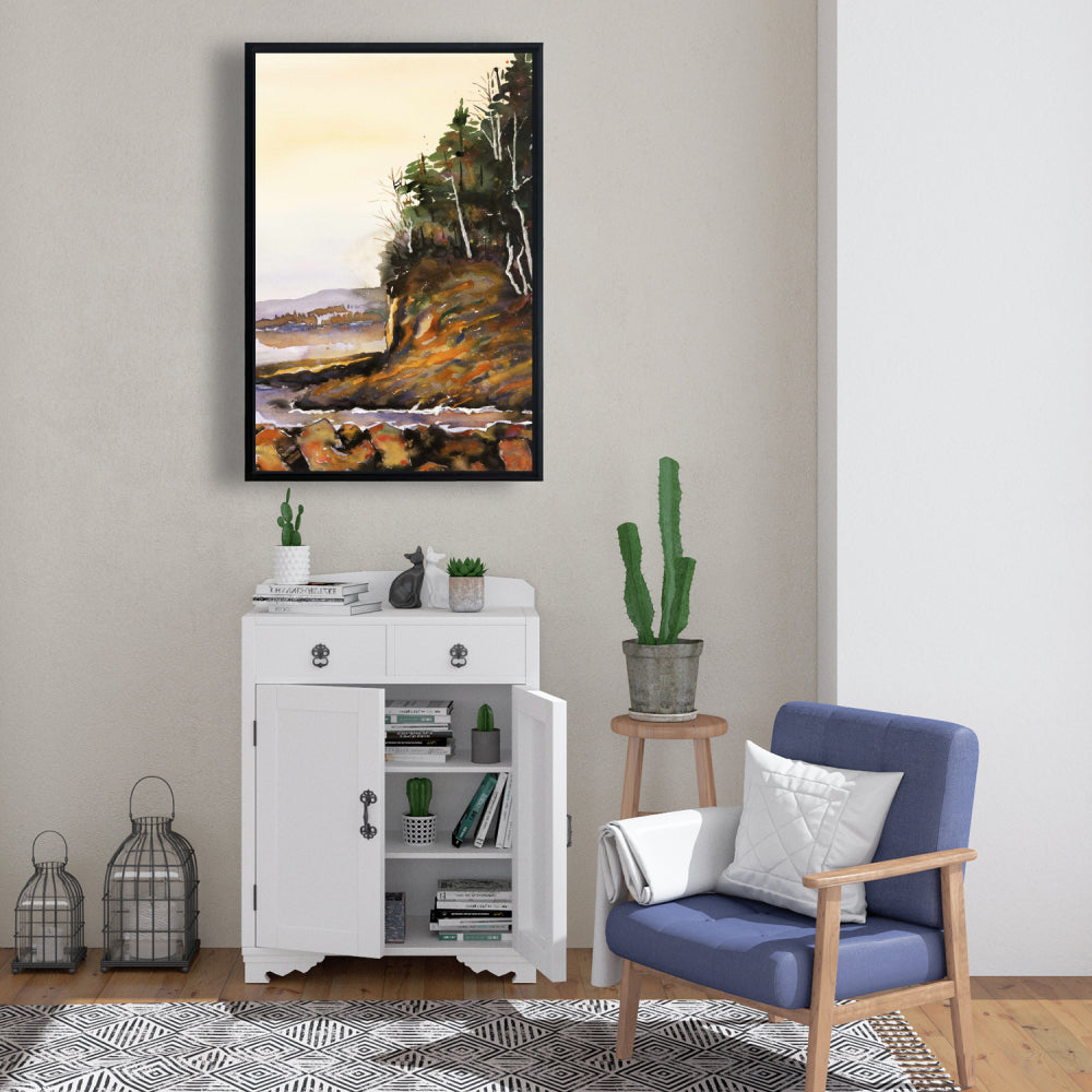 Toile encadrée verte représentant un lac paisible et des arbres | Décoration d'intérieur