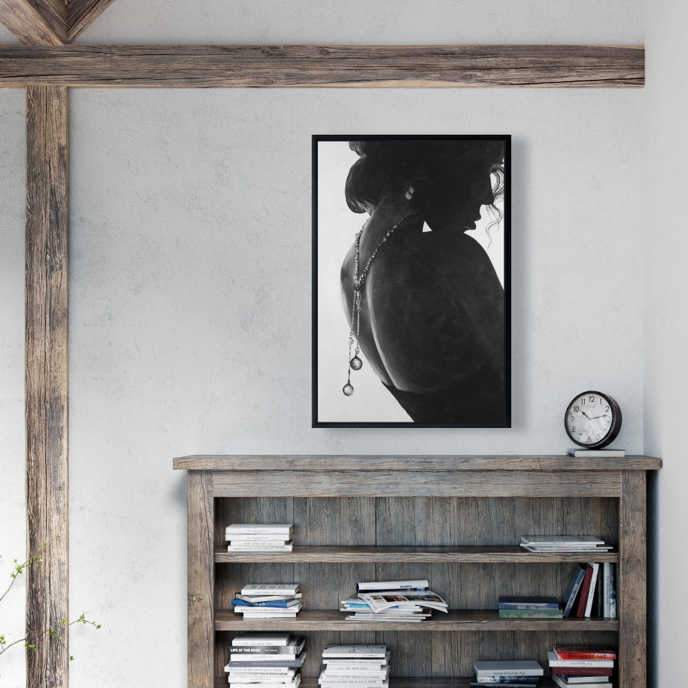 Toile de chambre « Beauté grise » : Décor femme chic avec bijoux