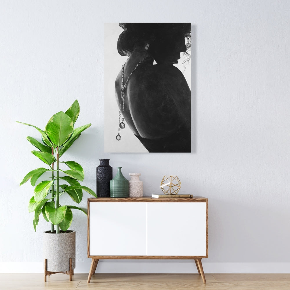 Gray Fashion Bedroom Canvas - Chic Woman with Jewels Decor