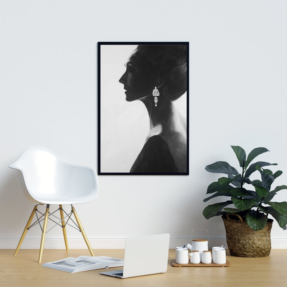Toile monochrome « Femme chic » | Cadre blanc, décoration d'intérieur