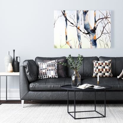 Three Small Birch Trees - Blue Landscape Canvas for Home Decor