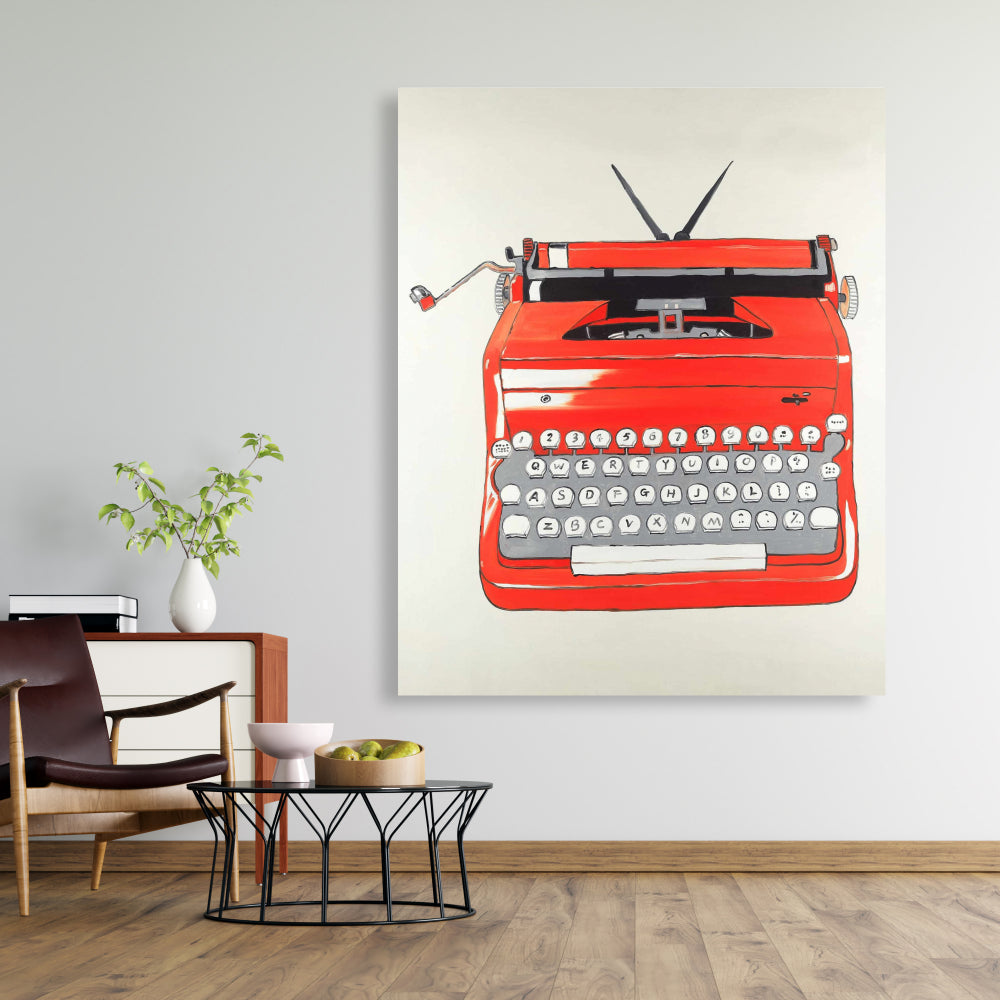 Red Typewriter Machine Canvas | Vintage Home Decor Wall Art