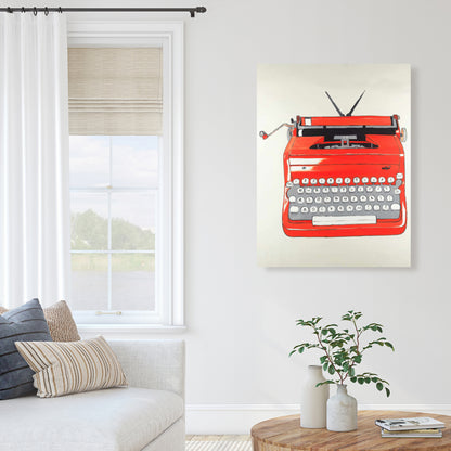 Red Typewriter Machine Canvas | Vintage Home Decor Wall Art
