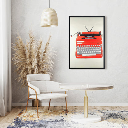 Vintage Red Typewriter Canvas | Bedroom Wall Art Decor