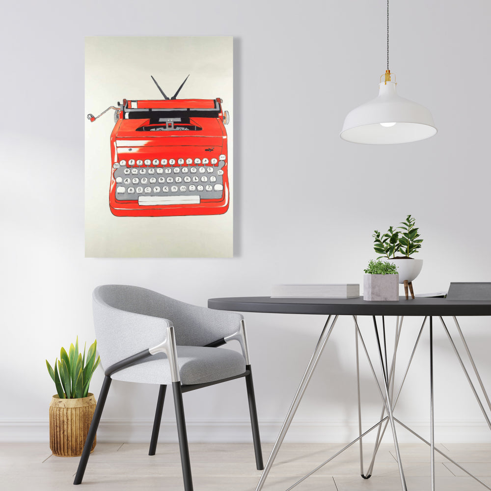 Red Typewriter Machine Canvas | Vintage Home Decor Wall Art