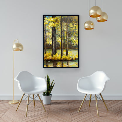 Arbres au milieu du lac – Toile décorative paysage bleu