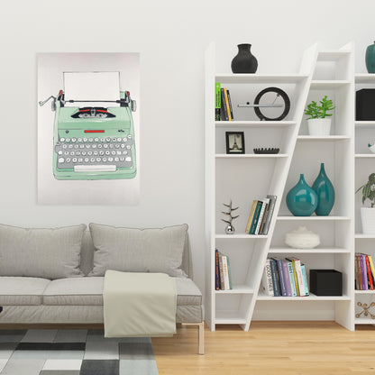 Toile machine à écrire Neo Mint - Décoration rétro pour bureau et maison