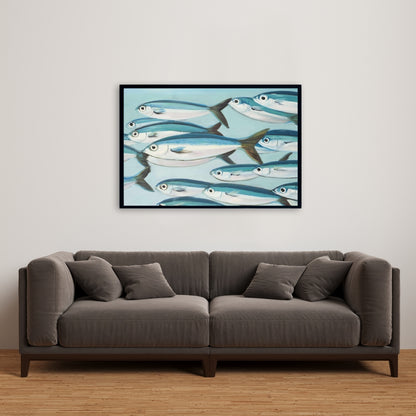 Toile Bleu Marine - Décor Petits Poissons Caesio Caerulaurea