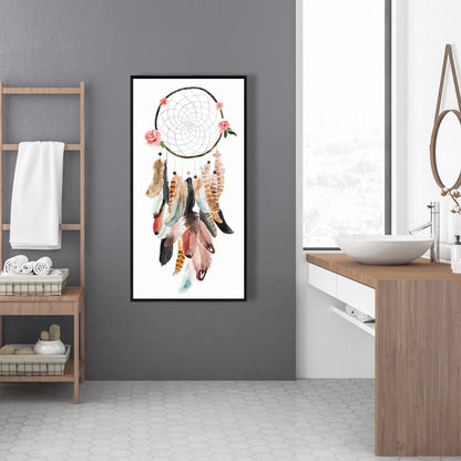 Woman's Dream Catcher Canvas - Brown Flowers Bedroom Decor