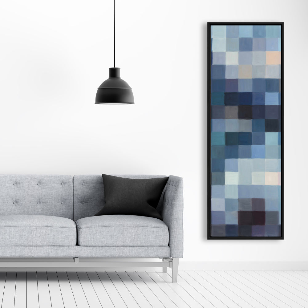 Toile de chambre bleue aux formes | Paysage montagneux pixelisé