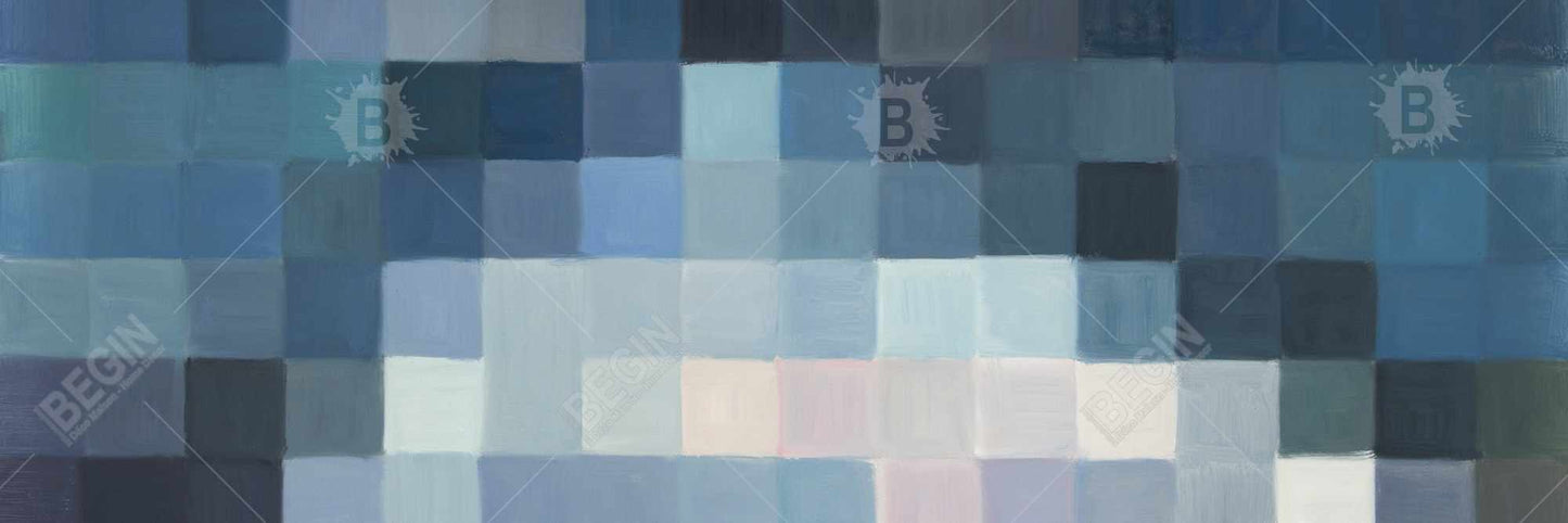 Toile de chambre bleue aux formes | Paysage montagneux pixelisé